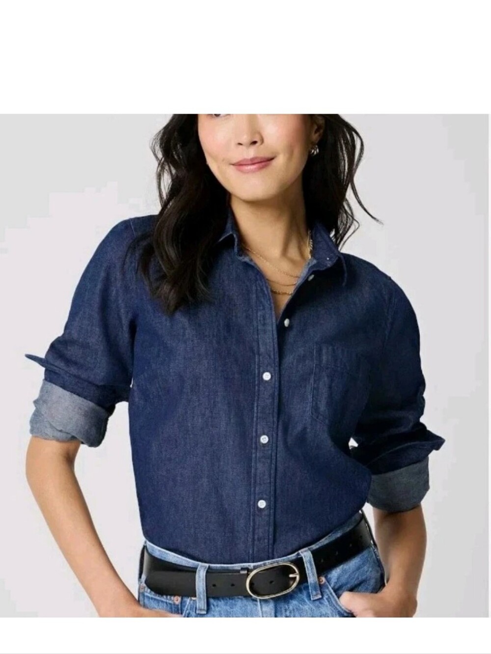 J. Crew Women's Dark Blue Denim Button-Down Shirt Size L
